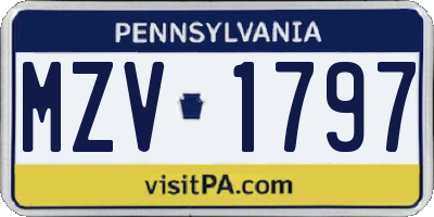 PA license plate MZV1797