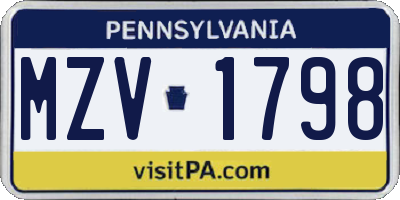 PA license plate MZV1798