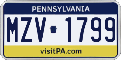PA license plate MZV1799