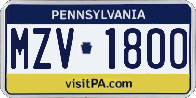 PA license plate MZV1800