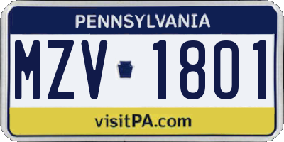 PA license plate MZV1801