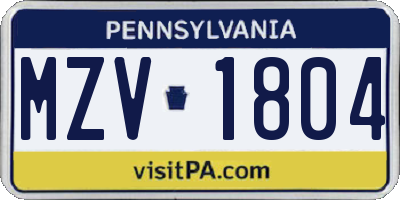 PA license plate MZV1804