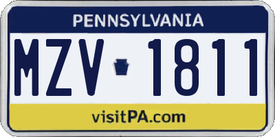 PA license plate MZV1811