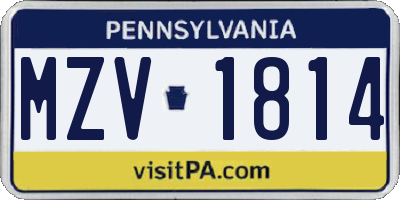 PA license plate MZV1814