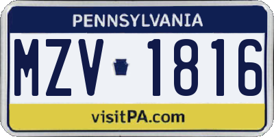 PA license plate MZV1816