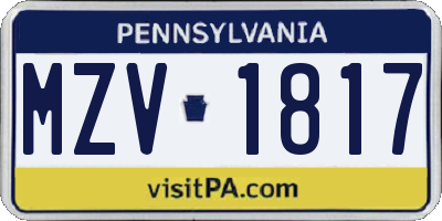 PA license plate MZV1817
