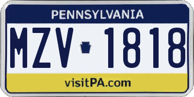 PA license plate MZV1818