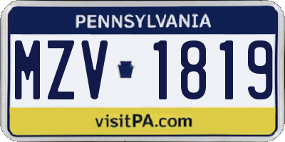 PA license plate MZV1819