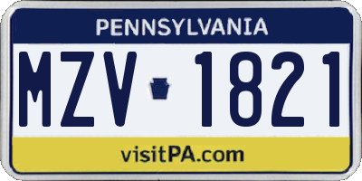 PA license plate MZV1821