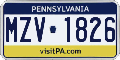 PA license plate MZV1826