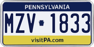 PA license plate MZV1833