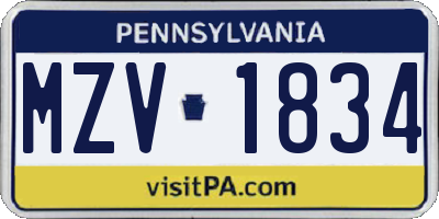 PA license plate MZV1834