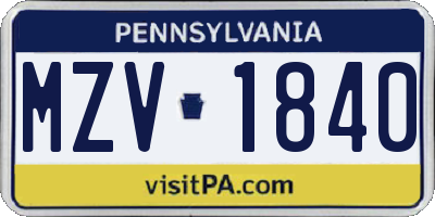 PA license plate MZV1840