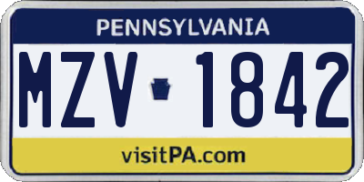 PA license plate MZV1842