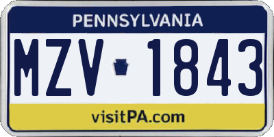 PA license plate MZV1843