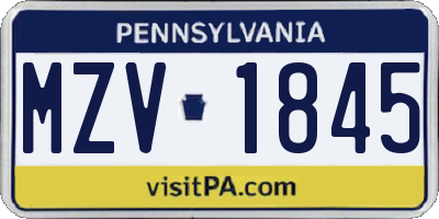 PA license plate MZV1845