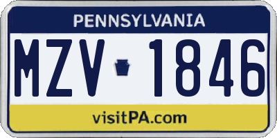 PA license plate MZV1846