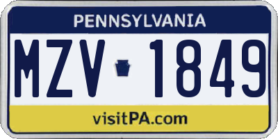 PA license plate MZV1849