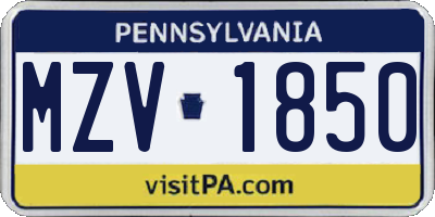 PA license plate MZV1850