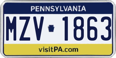 PA license plate MZV1863