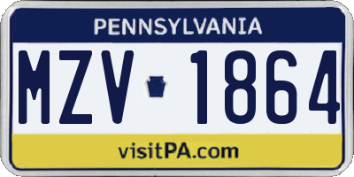 PA license plate MZV1864