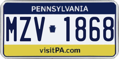 PA license plate MZV1868