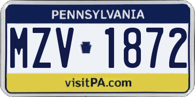 PA license plate MZV1872