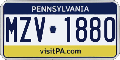 PA license plate MZV1880