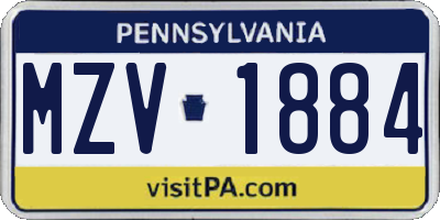 PA license plate MZV1884