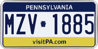 PA license plate MZV1885