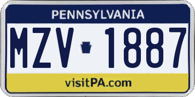 PA license plate MZV1887