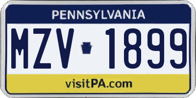 PA license plate MZV1899