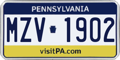 PA license plate MZV1902