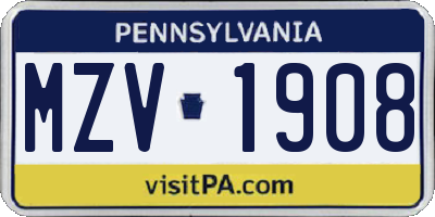 PA license plate MZV1908