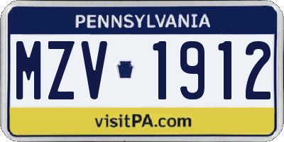 PA license plate MZV1912