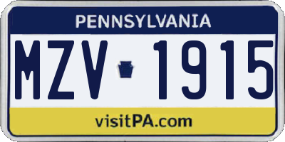 PA license plate MZV1915