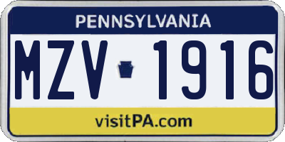 PA license plate MZV1916