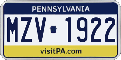 PA license plate MZV1922