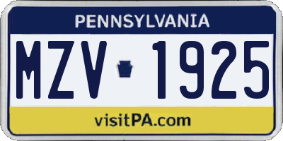 PA license plate MZV1925