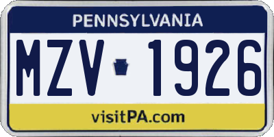 PA license plate MZV1926