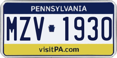 PA license plate MZV1930
