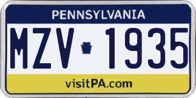 PA license plate MZV1935