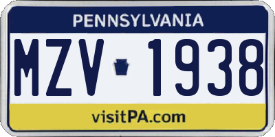 PA license plate MZV1938