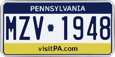 PA license plate MZV1948