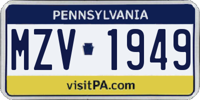 PA license plate MZV1949