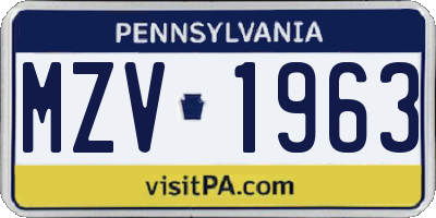 PA license plate MZV1963