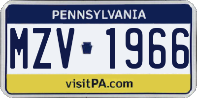 PA license plate MZV1966