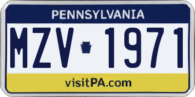 PA license plate MZV1971