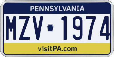 PA license plate MZV1974