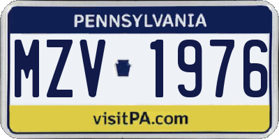 PA license plate MZV1976